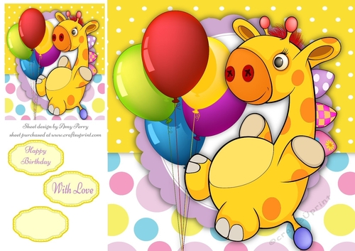 Bright Cute Giraffe With Balloons 8x8