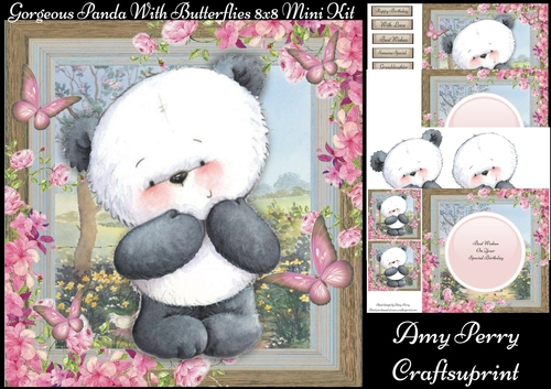 Gorgeous Panda With Butterflies 8x8 Mini Kit