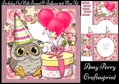 Birthday Owl With Present & Balloons 8x8 Mini Kit