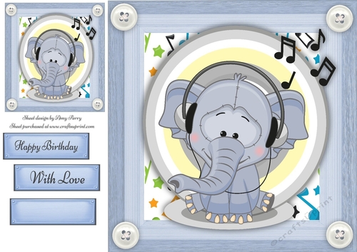 Cute Elephant Listening To Music 8x8