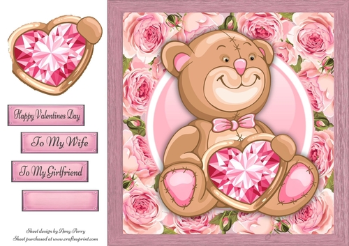 Valentine Bear With Bling Heart 8x8