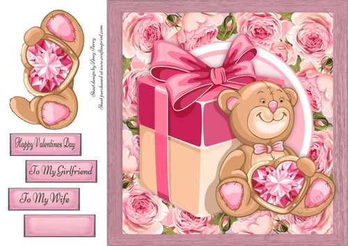 Valentine Bear With Bling Heart & Present 8x8