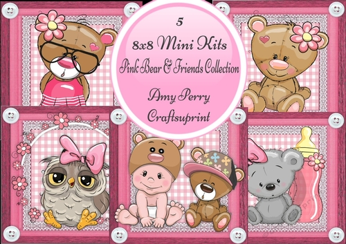 5 8x8 Mini Kits, Pink Bear & Friends Collection