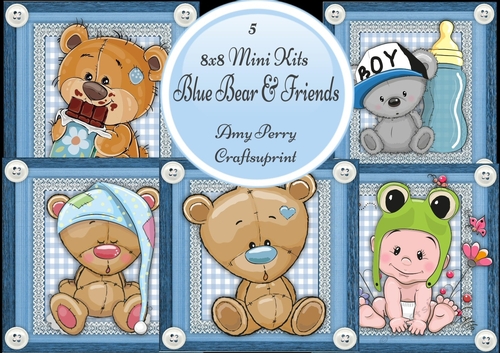 5 8x8 Mini Kits Blue Teddy & Friends Collection