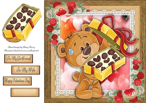 Gorgeous Bear With Box Of Chocolates 8x8