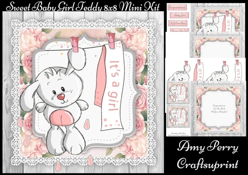 Sweet Baby Girl Teddy 8x8 Mini Kit