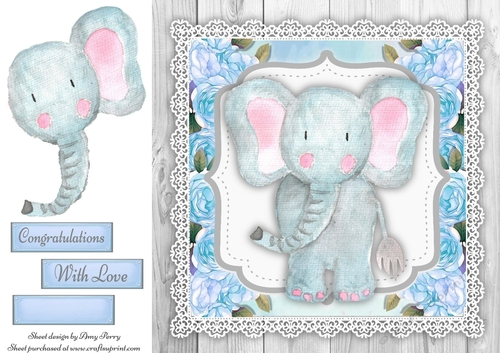 Beautiful Water Color Elephant 8x8