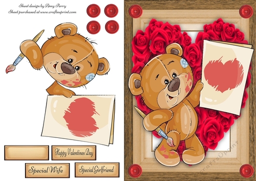 Gorgeous Bear With A Card  In Rose Heart