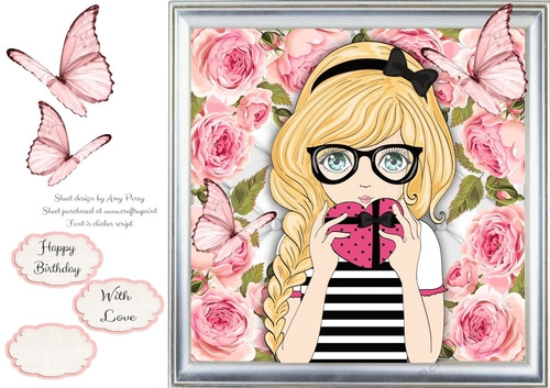 Pretty Girl With Love Heart Gift Box 8x8