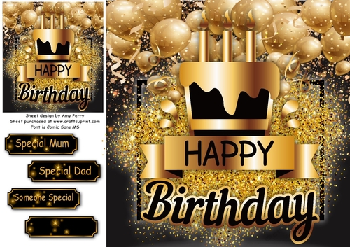 Gold Happy Birthday Cake 8x8