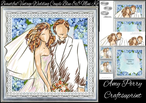 Beautiful Vintage Wedding Couple Blue 8x8 Mini Kit