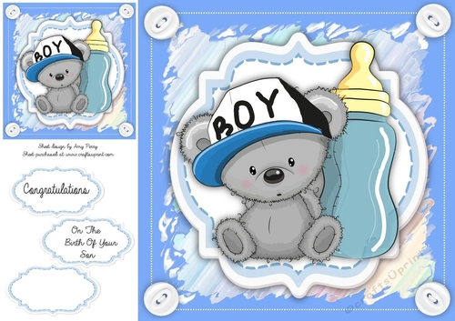 Baby Boy Bear With Bottle 8x8
