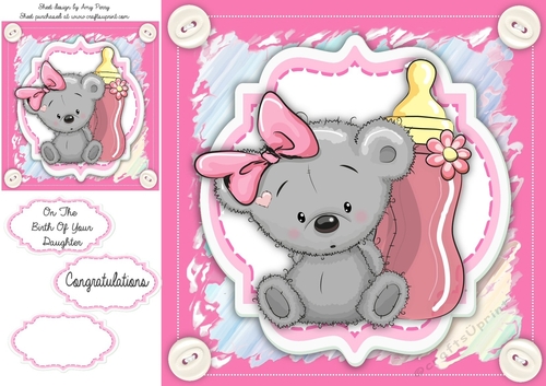 Baby Girl Bear With Bottle 8x8