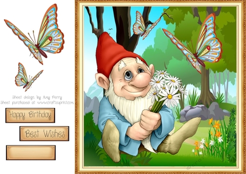 Cute Garden Gnome With Butterflies 8x8