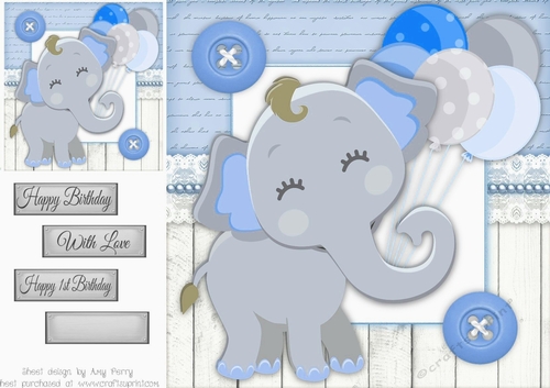 Adorable Blue Elephant With Balloons 8x8