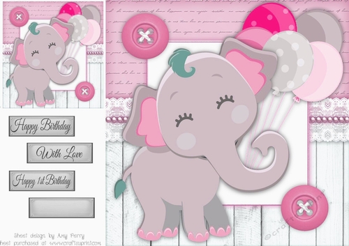 Adorable Pink Elephant With Balloons 8x8
