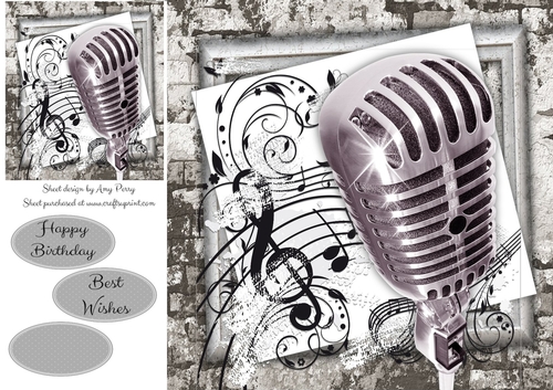 Silver Microphone With Music Notes 8x8