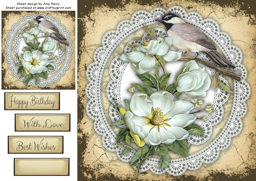 Beautiful Flowers With Bird 8x8