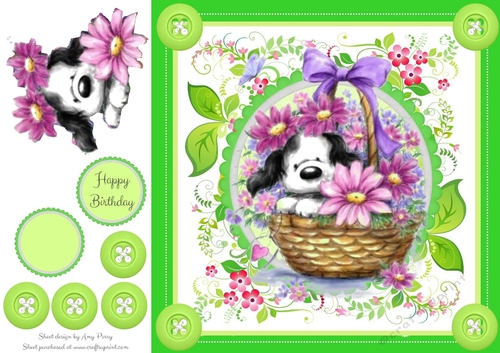 Cute Dog In A Basket 8x8