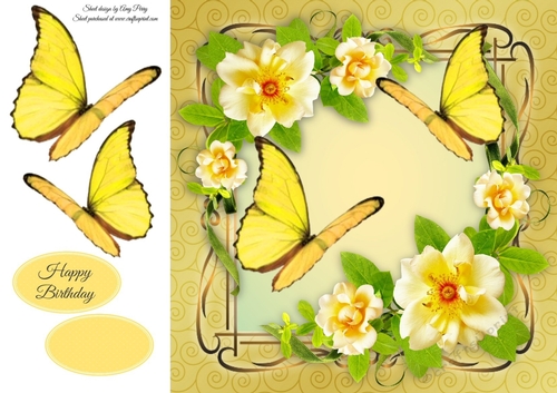 Beautiful Yellow Flowers & Butterflies 8x8
