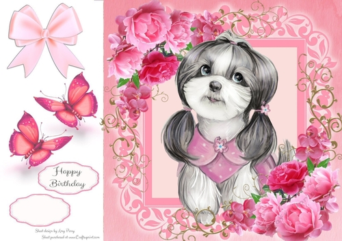 Gorgeous Shitzu In Pink Roses 8x8