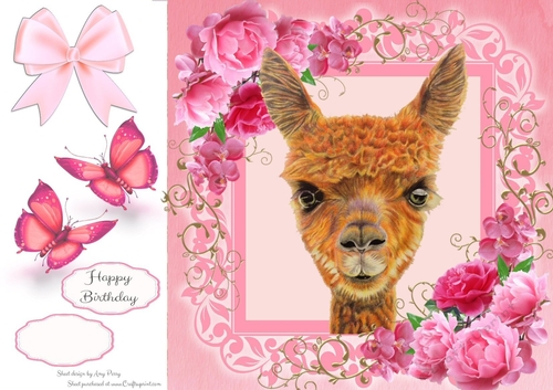Gorgeous Alpaca In Pink Roses 8x8
