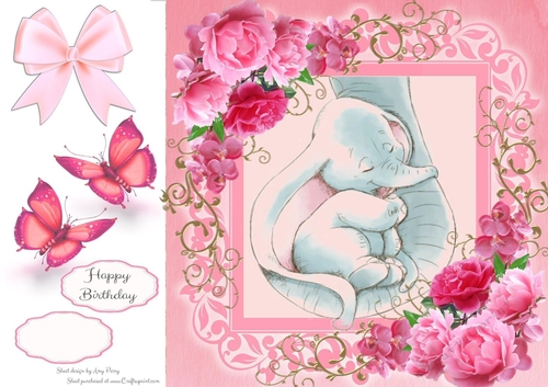 Gorgeous Elephants In Pink Roses 8x8