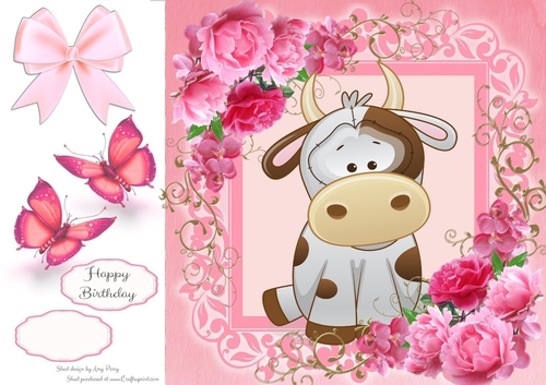 Gorgeous Cow In Pink Roses 8x8