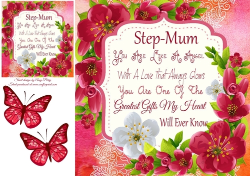 Beautiful Red & White Flowers Step-Mum 8x8