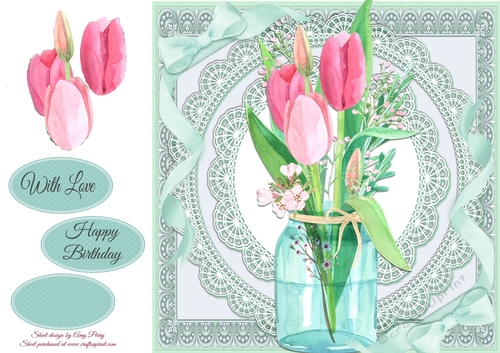 Beautiful Vase Of Tulips 8x8