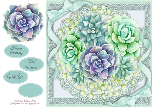 Beautiful Aqua, Green And Lilac Flowers 8x8