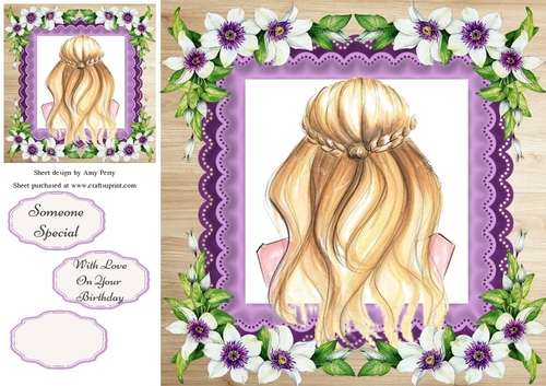 Beautiful Blonde Girl With Purple Flowers 8x8
