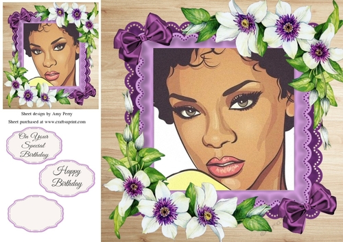 Beautiful Ethnic Girl With Purple Flowers 8x8