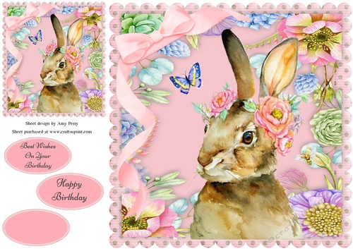 Gorgeous Brown Rabbit With Flowers 8x8