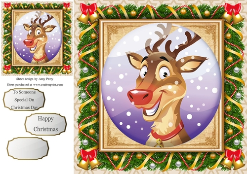 Festive Reindeer In Bauble 8x8