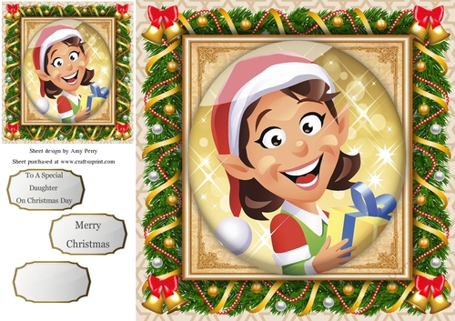 Festive Girl Elf In Bauble 8x8
