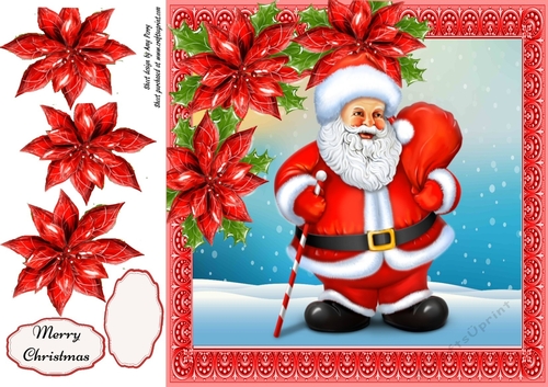 Gorgeous Santa With Red Poinsettias 8x8
