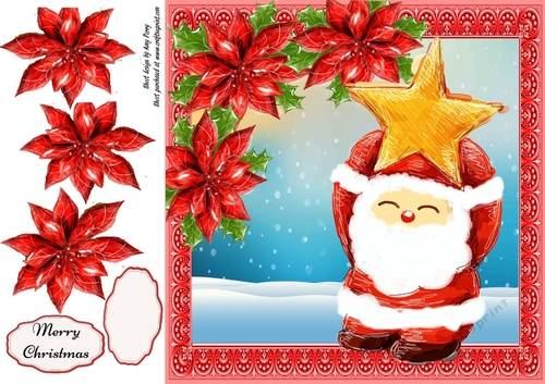Gorgeous Santa With Star With Red Poinsettias 8x8