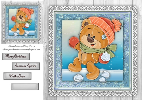 Gorgeous Bear with Snowballs 8x8