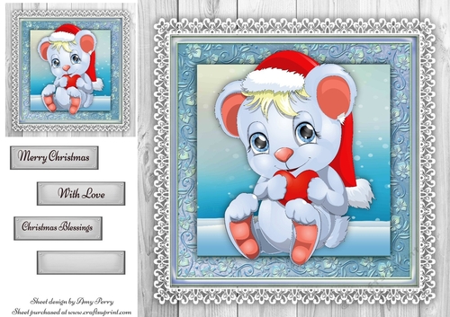 Gorgeous Grey Bear With Santa Hat 8x8