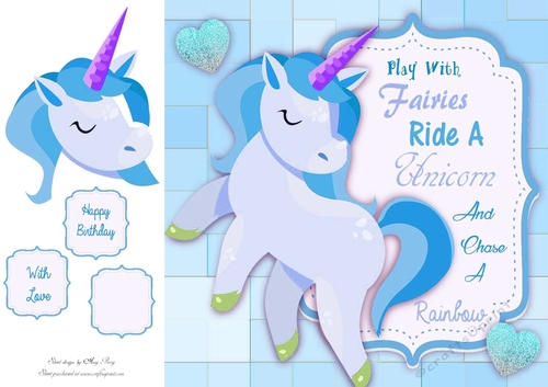 Play With Fairies Ride A Unicorn And Chase A Rainbow Blue 8x8