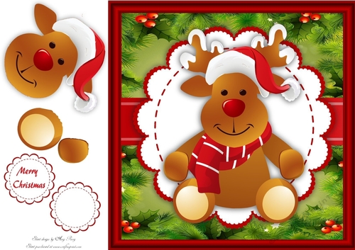 Gorgeous Christmas Reindeer With Santa Hat 8x8
