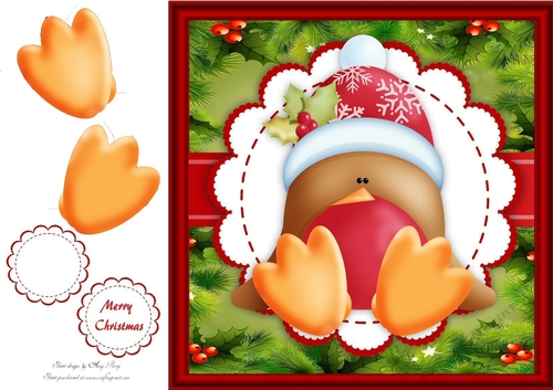 Gorgeous Christmas Robin In Hat 8x8