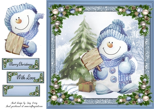 Gorgeous Snowman With Bobble Hat 8x8