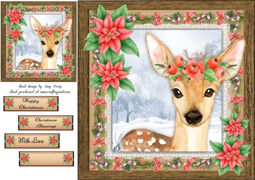Gorgeous Festive Reindeer With Red Flowers 8x8