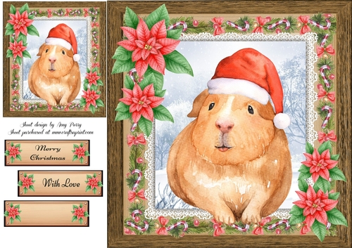 Gorgeous Festive Guinea Pig With Red Flowers 8x8
