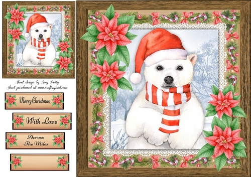 Gorgeous Festive Polar Bear With Red Flowers 8x8