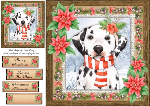 Gorgeous Festive Dalmation With Red Flowers 8x8