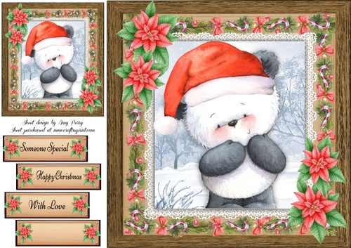 Gorgeous Festive Panda With Red Flowers 8x8