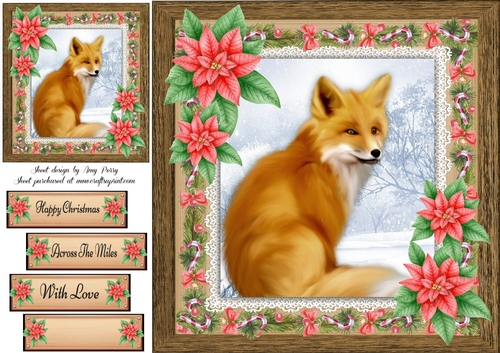 Gorgeous Festive Fox With Red Flowers 8x8